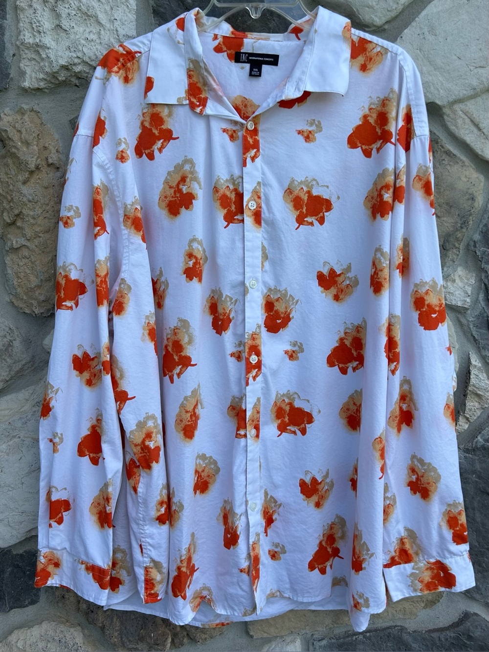INC White Cotton Button Up Blouse XXL Floral Sustainable Lightweight Feminine